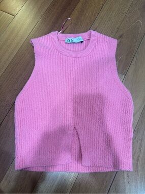 Zara Bubblegum Pink Ribbed Knit Sleeveless Vest